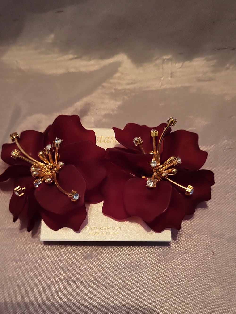 NATASH Floral Statement Earrings in Deep Burgundy AND GOLD TA